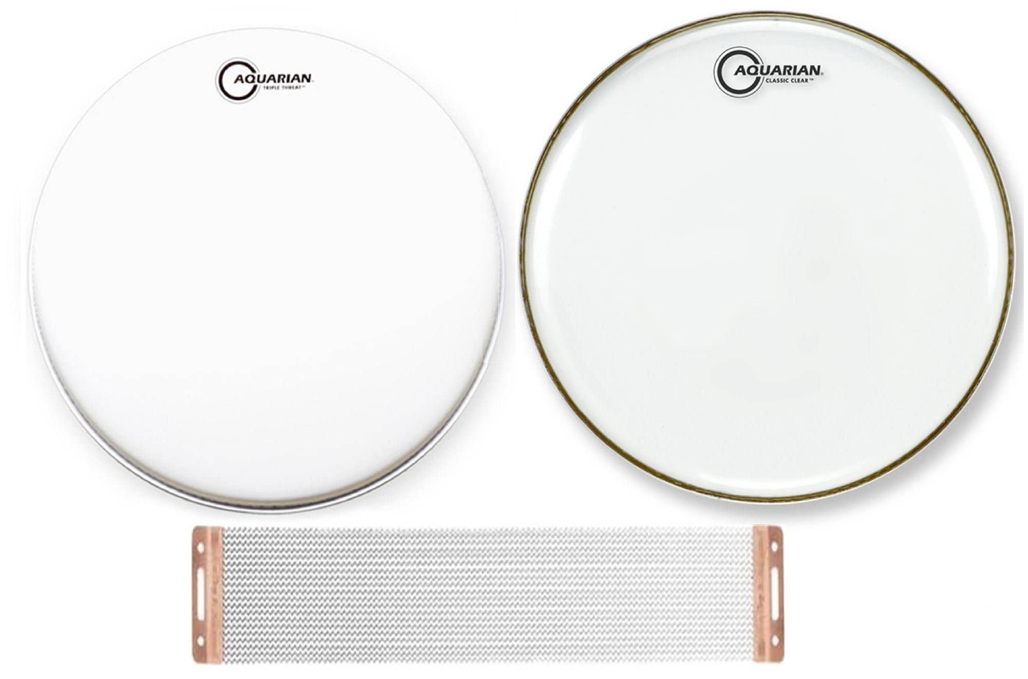 Aquarian Triple Threat and Classic Clear Snare Side 14 Snappy Snares