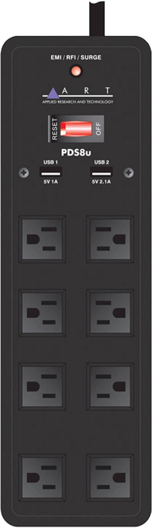 ART PDS8U Eight Outlet Power Strip With USB 20' Power Cord