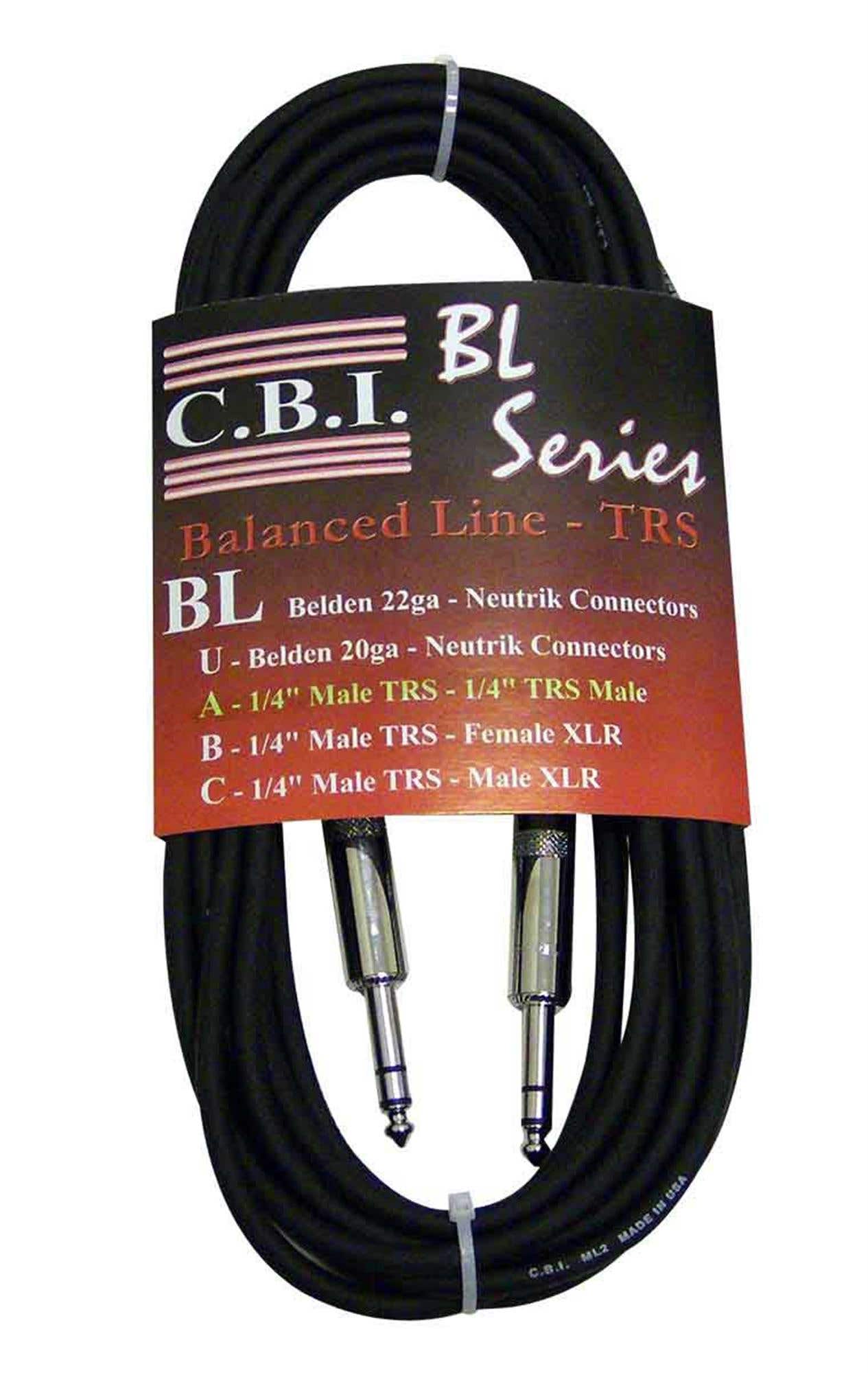 CBI BL2A15 1/4 Inch TRS to 1/4 Inch TRS Balanced Cable 15 Foot