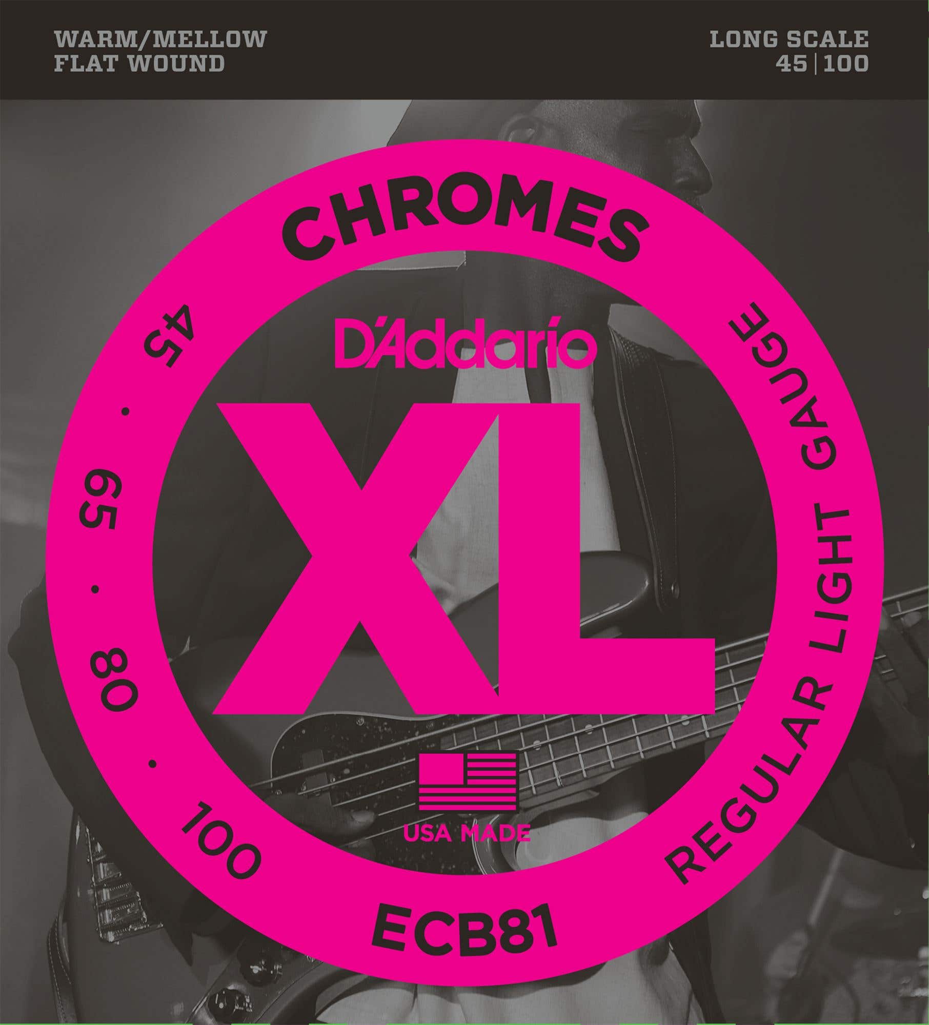 D'Addario ECB81 XL Chromes Flatwound Electric Bass Strings