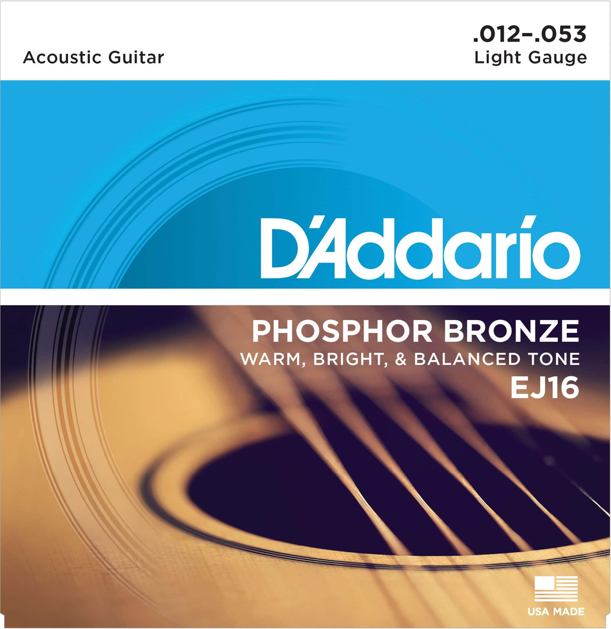 D'Addario EJ16 Phosphor Bronze Acoustic Guitar Strings Light 12-53