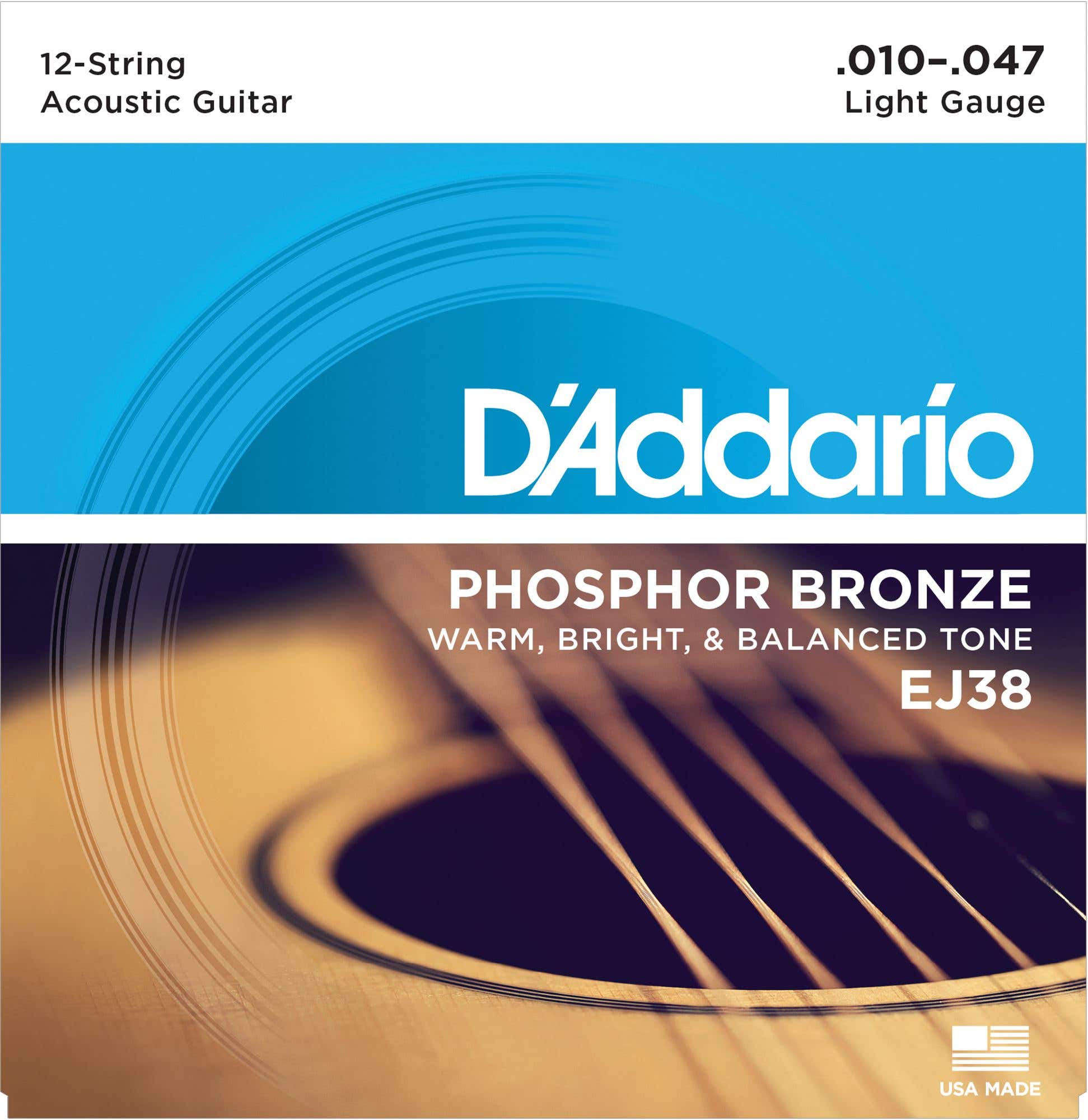 D'Addario EJ38 Phosphor Bronze 12-String Acoustic Guitar Strings 10-47