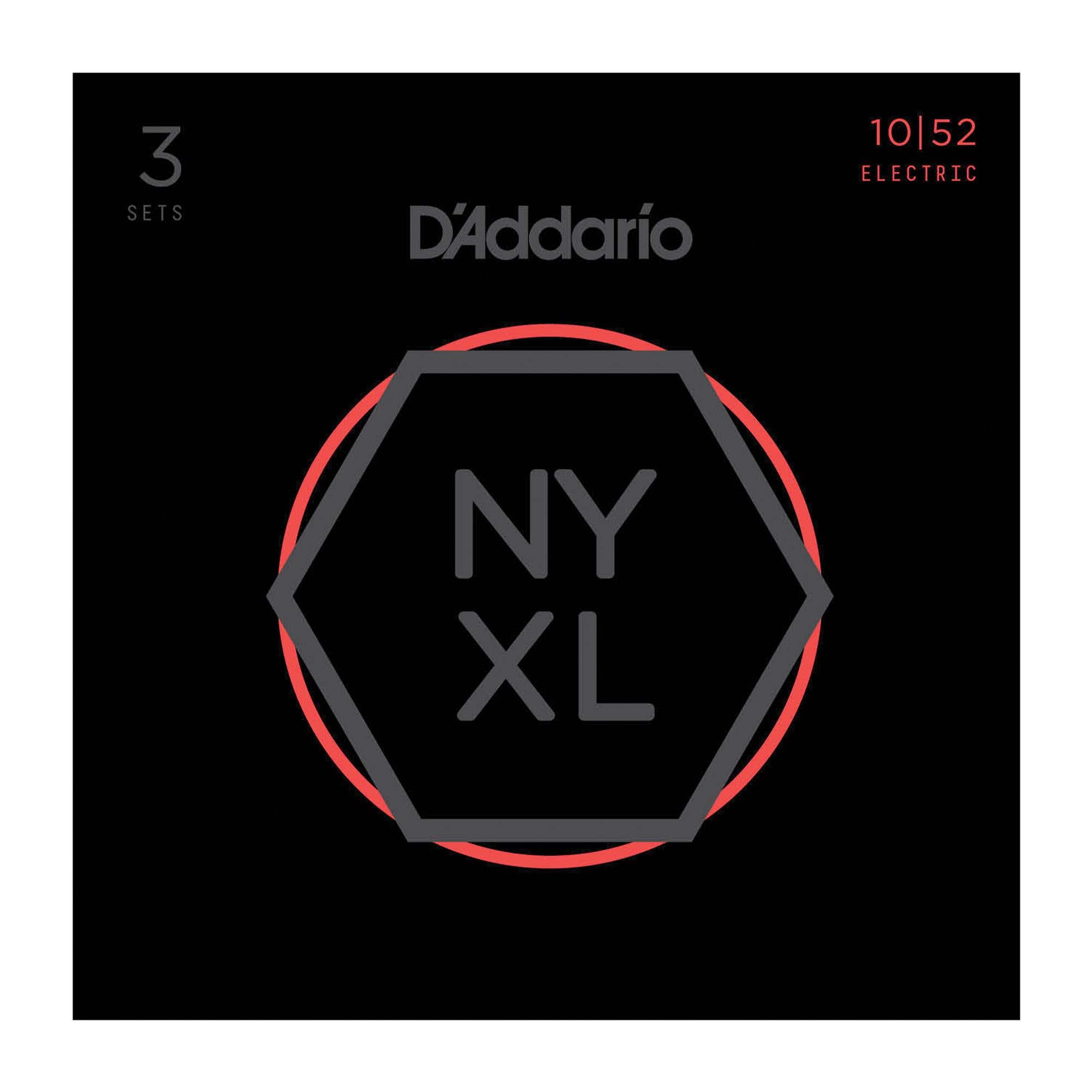 D'Addario NYXL1052 Nickel Wound Electric Guitar Strings 10-52 3-Pack