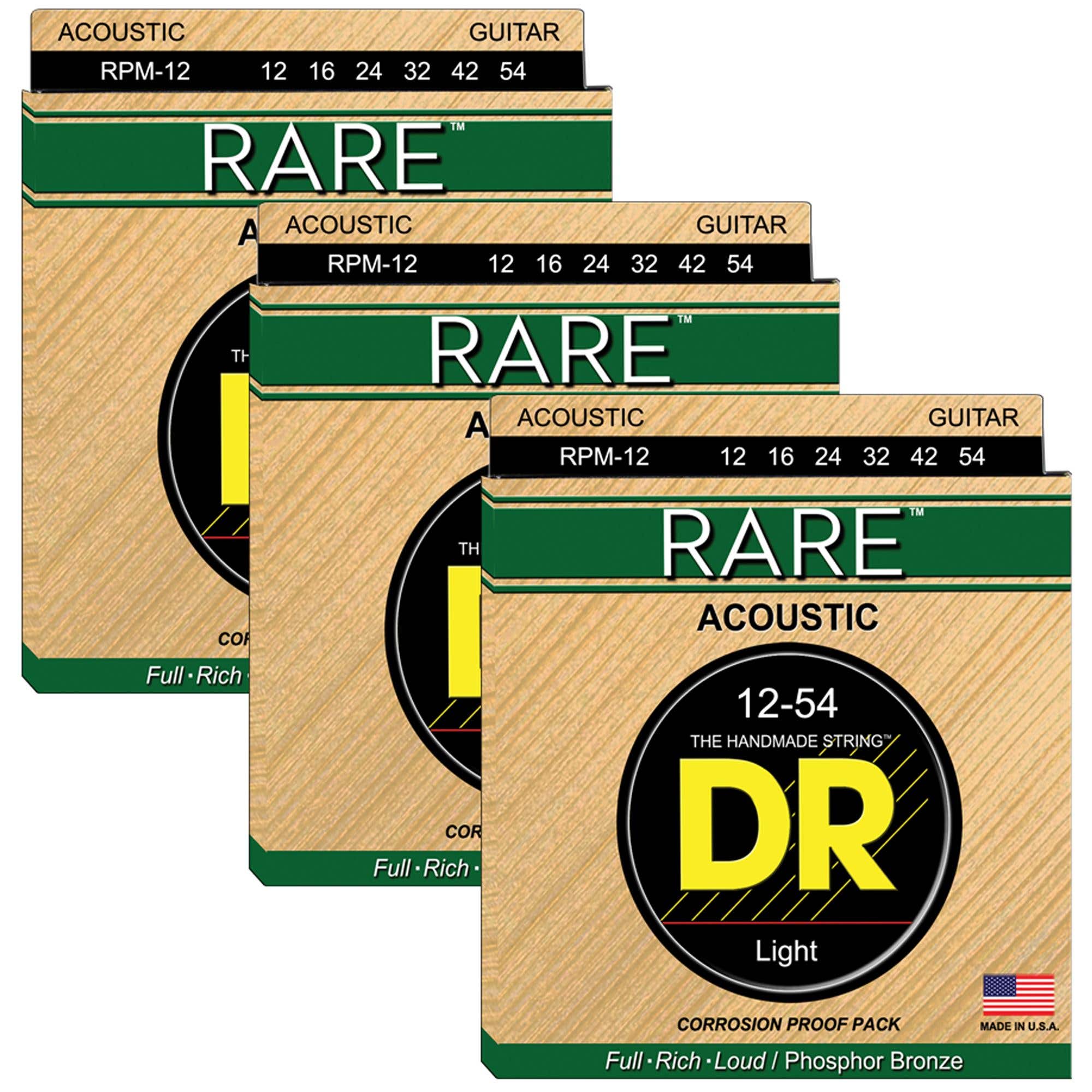 DR Strings RPM-12-3PK Rare Acoustic Guitar Strings 3 Pack