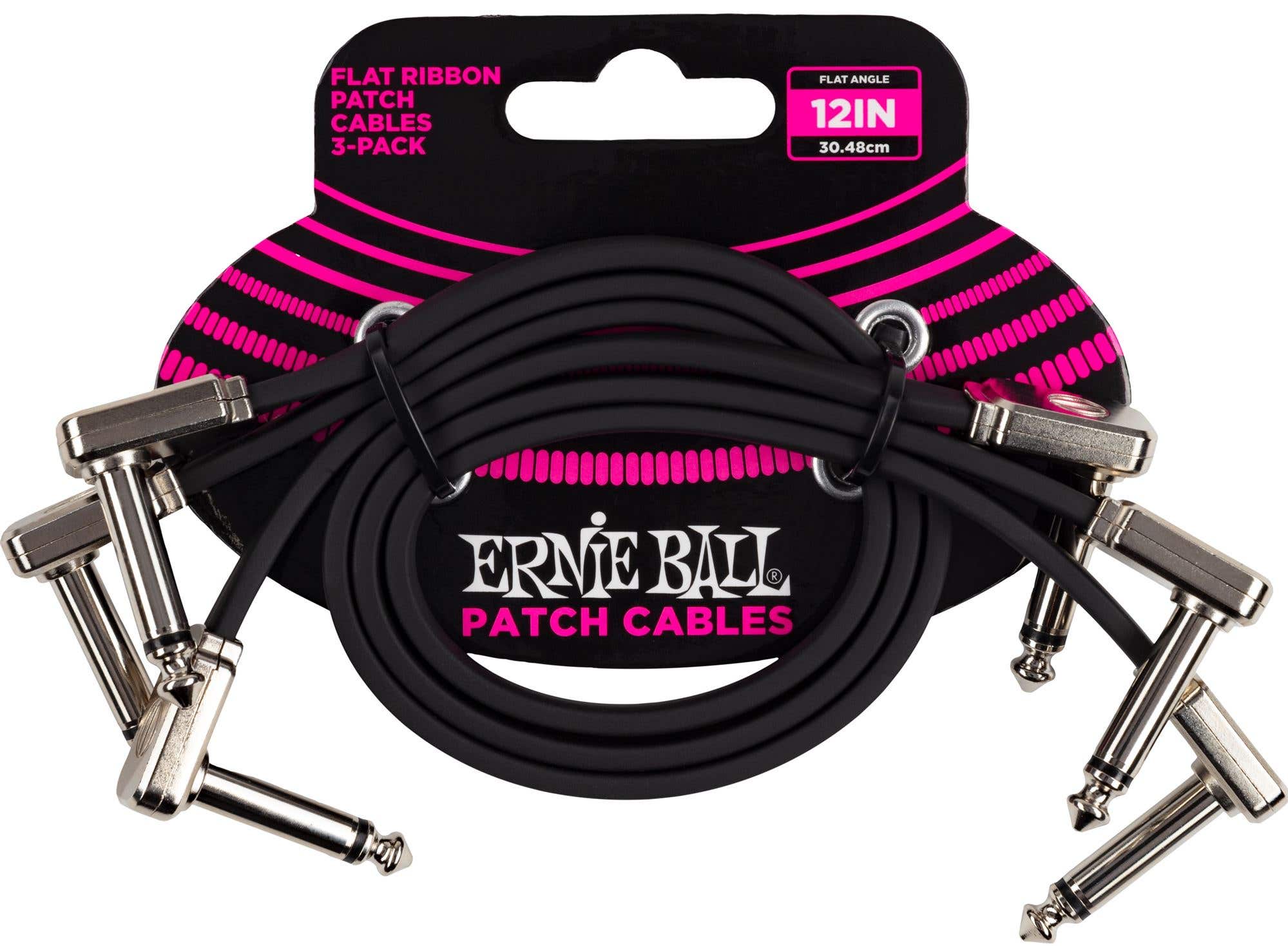 Ernie Ball P06222 Flat Ribbon Patch Cable 12" 3 Pack
