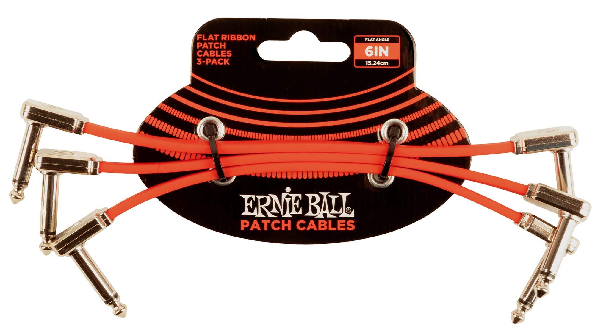Ernie Ball P06402 Flat Ribbon Patch Cable Red 6" 3 Pack