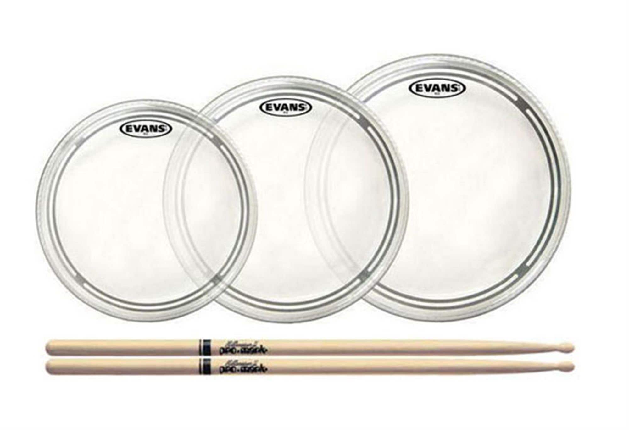 Evans EC2S Standard Clear Tom Head and Drum Stick Package