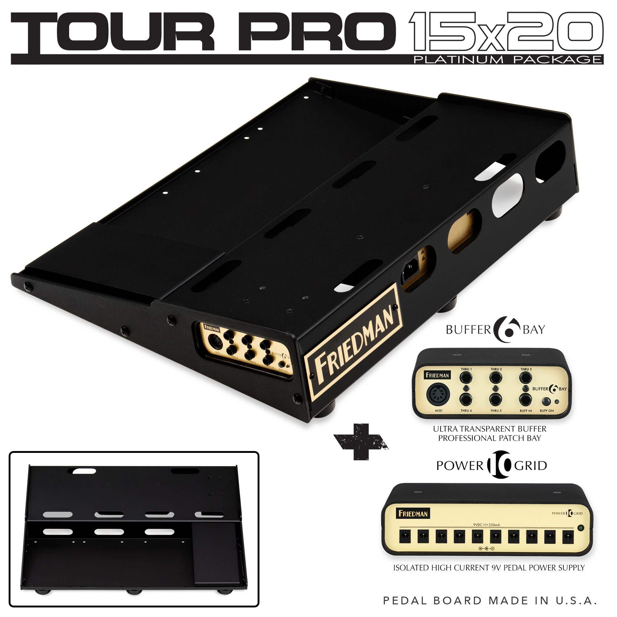 Friedman Tour Pro 15" x 20" Platinum Pedal Board w/Buffer and Power Grid 10
