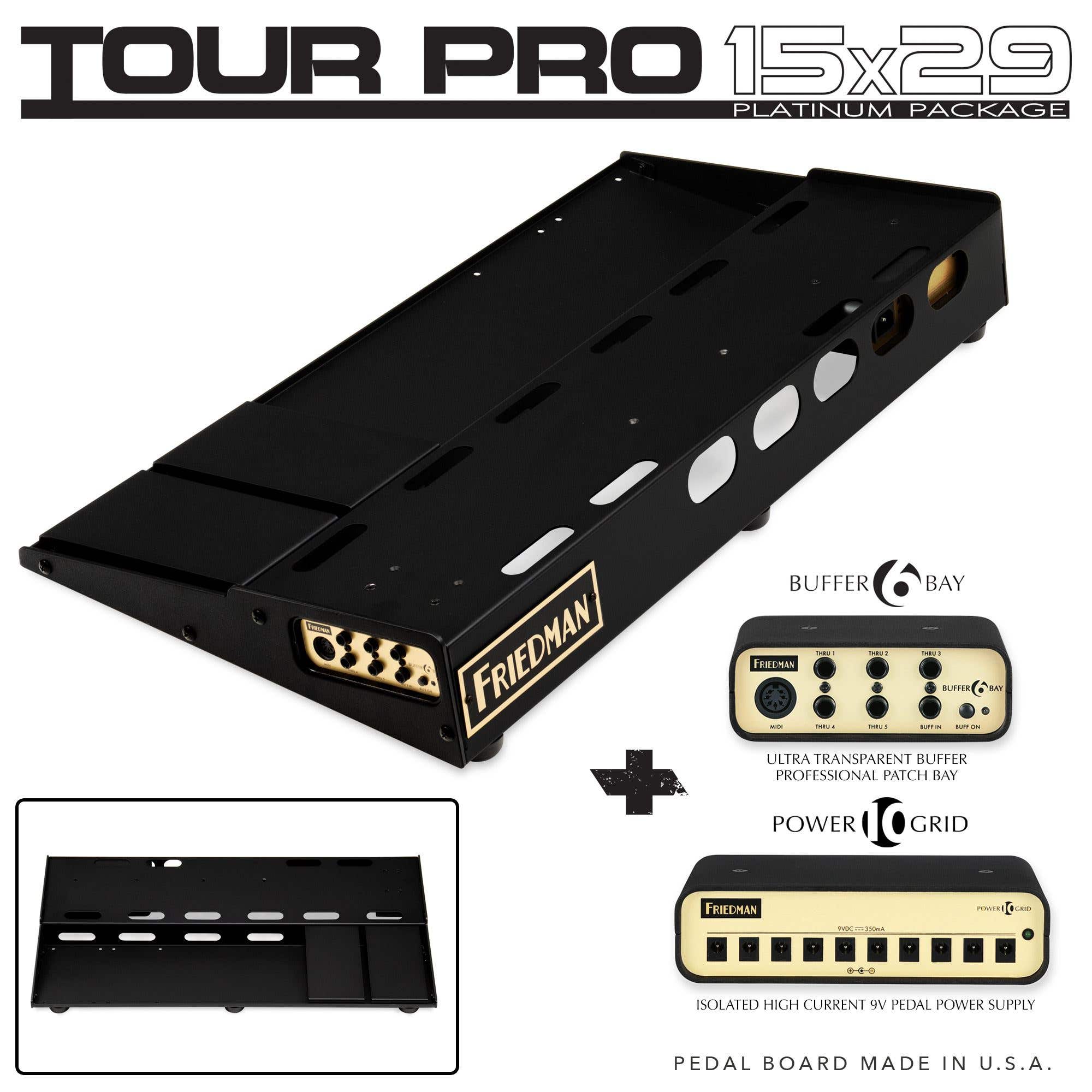 Friedman Tour Pro 15" x 29" Platinum Pedal Board w/Buffer and Power Grid 10