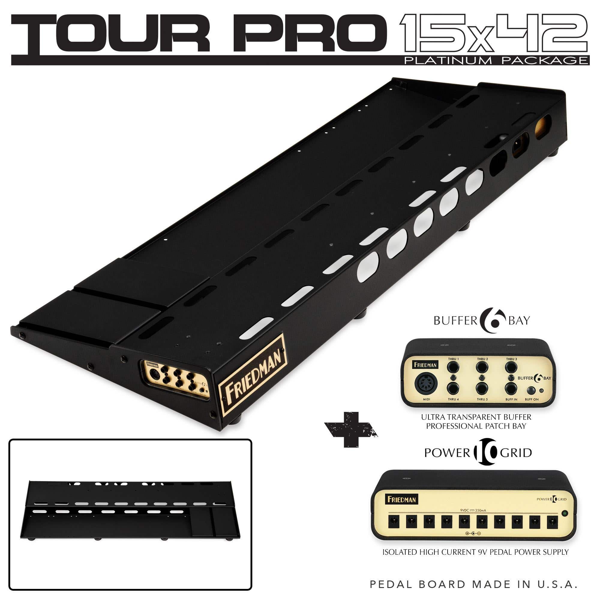 Friedman Tour Pro 15" x 42" Platinum Pedal Board w/Buffer and Power Grid 10