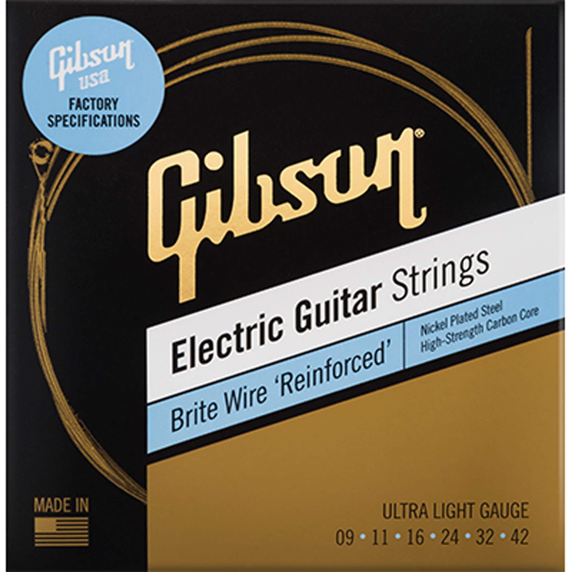 Gibson Brite Wire Reinforced Electric Guitar Strings, Ultra Light .009-.042