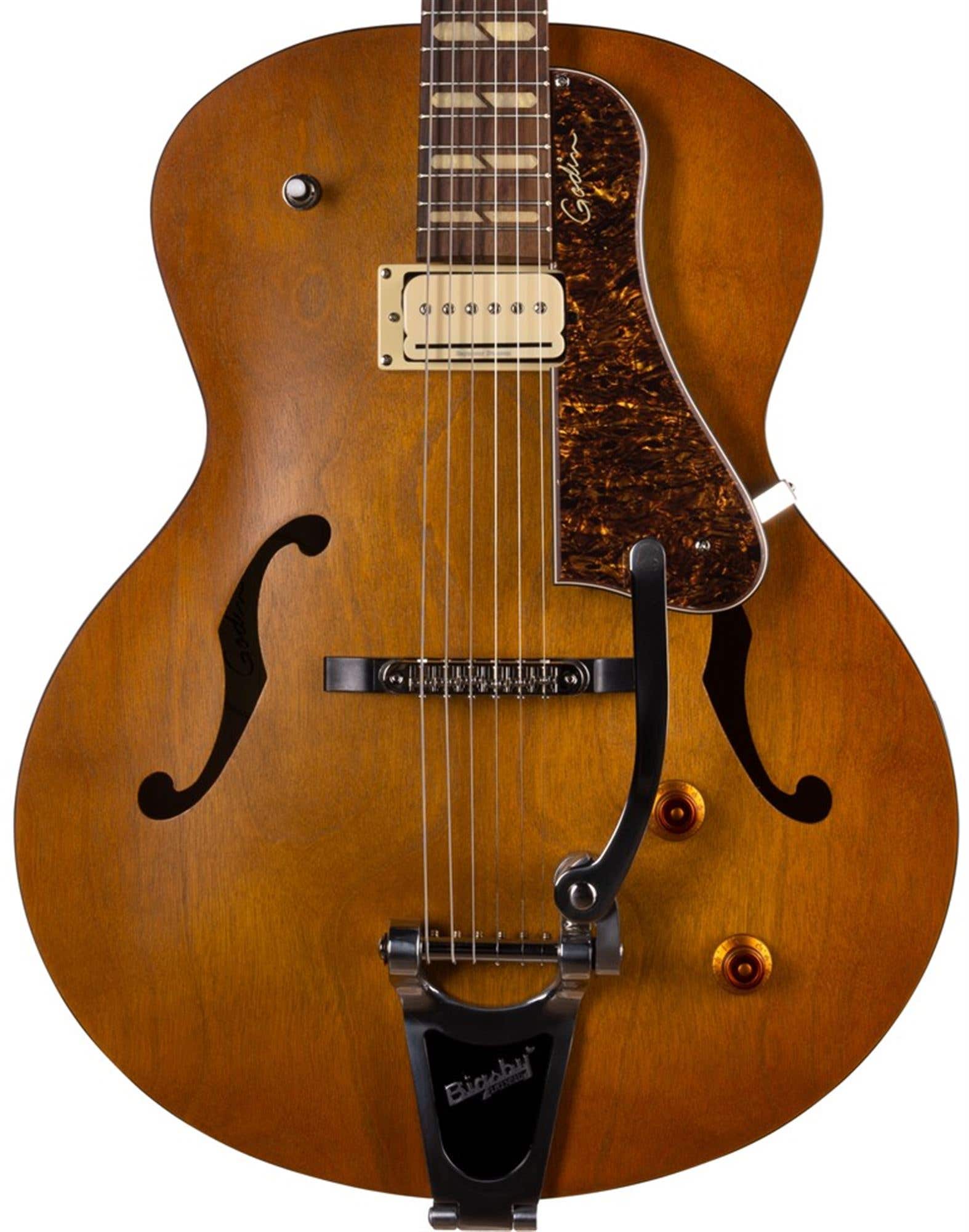 Godin 5th Avenue Jumbo P-Rail Archtop Hollowbody Guitar Harvest Gold