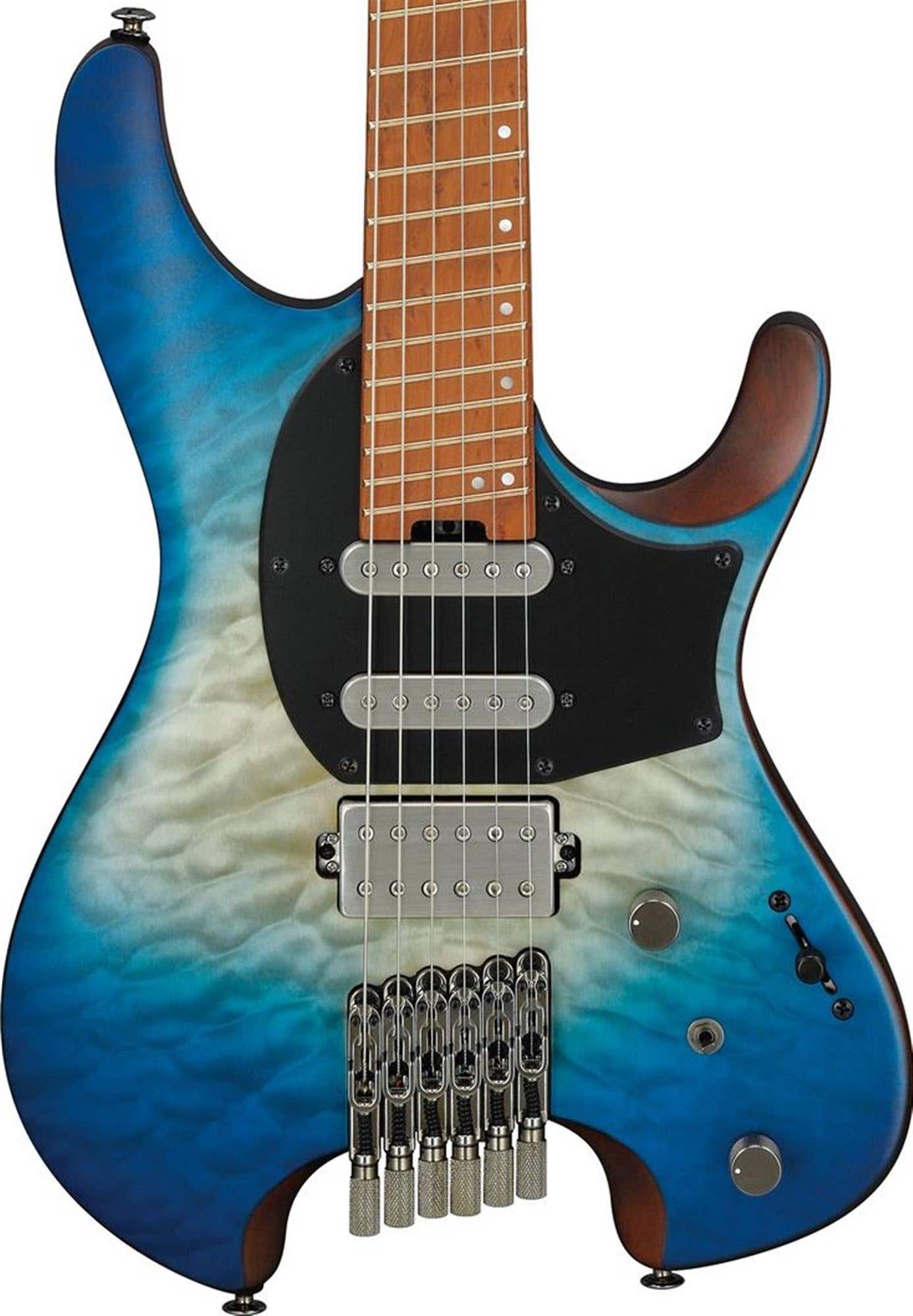 Ibanez QX54QM Quest Headless Electric Guitar with Gig Bag Blue Sphere Burst Flat