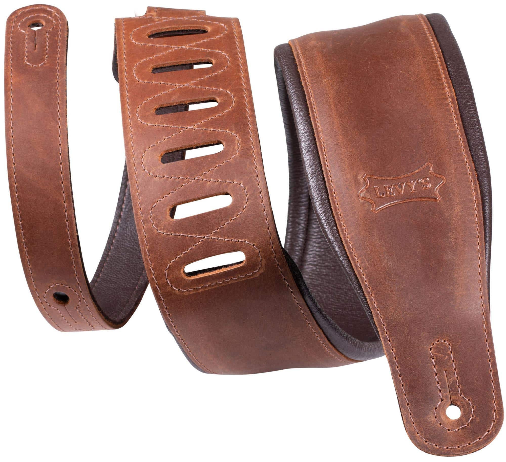 Levy's PM32BH-BRN 3.25" Wide Butter Leather Guitar Strap Brown