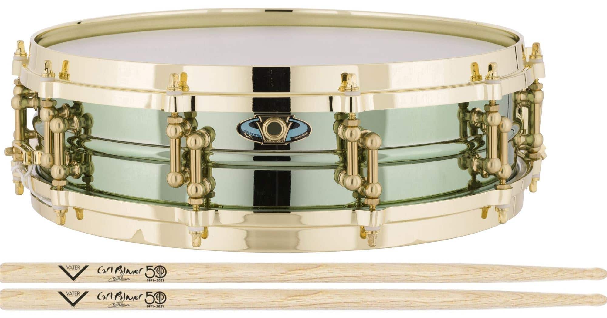 Ludwig Carl Palmer 3.7x14 Venus Snare with Vater 50th ELP Drum Sticks