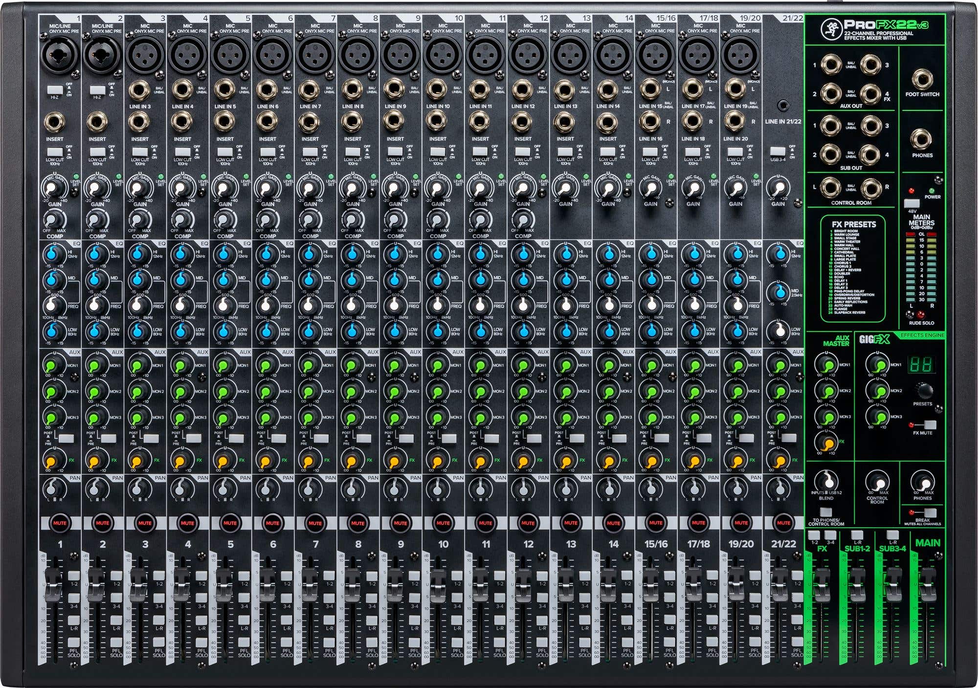 Mackie ProFX22v3 22 Channel Professional USB Mixer With Effects