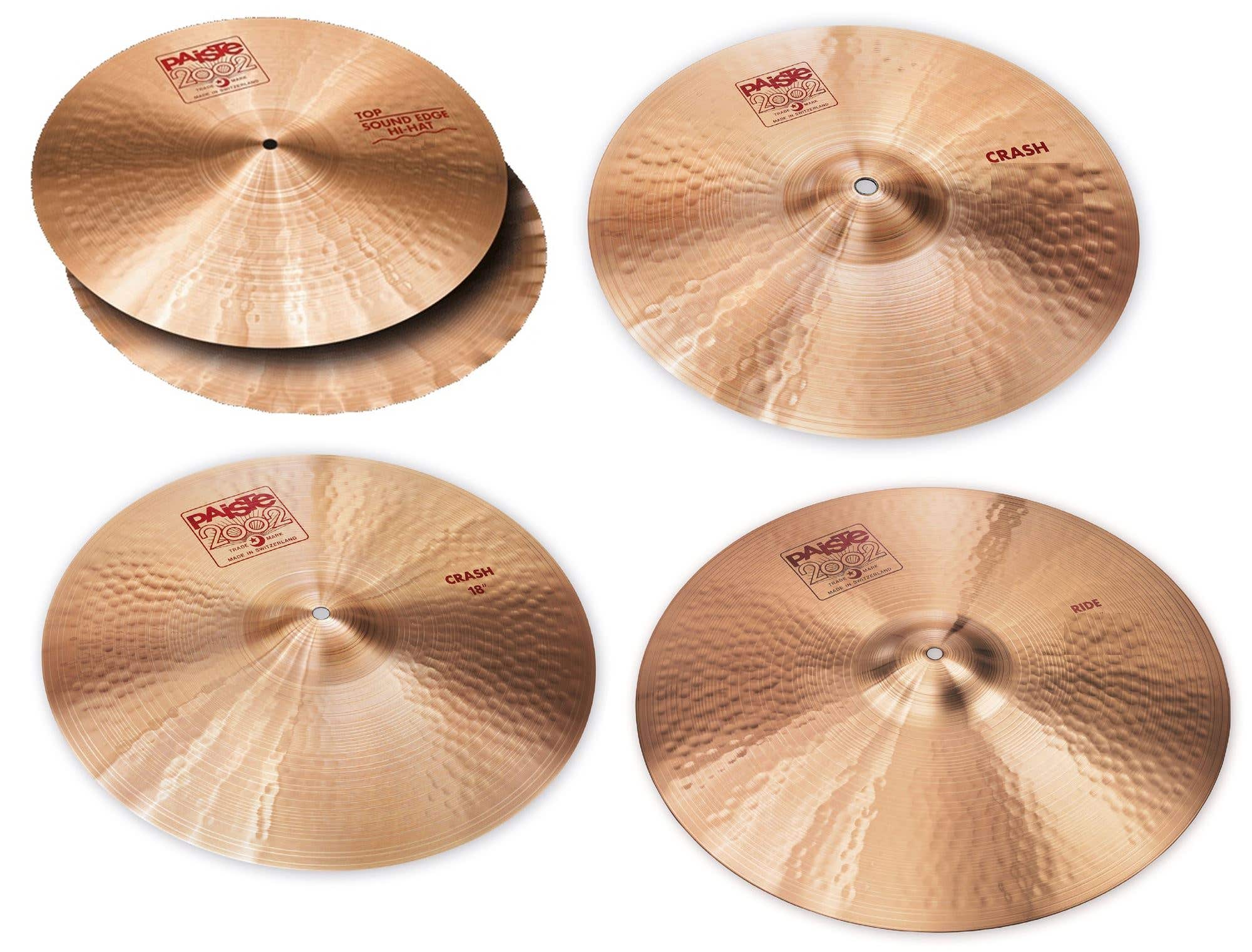 Paiste 2002 Cymbal Set 2 with 15 HiHats 18 20 Crash and 22 Ride