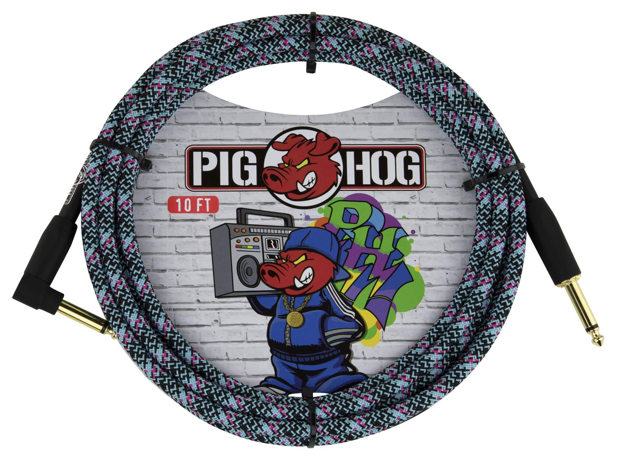 Pig Hog PCH10GBLR Right Angle Instrument Cable Blue Graffiti 10'