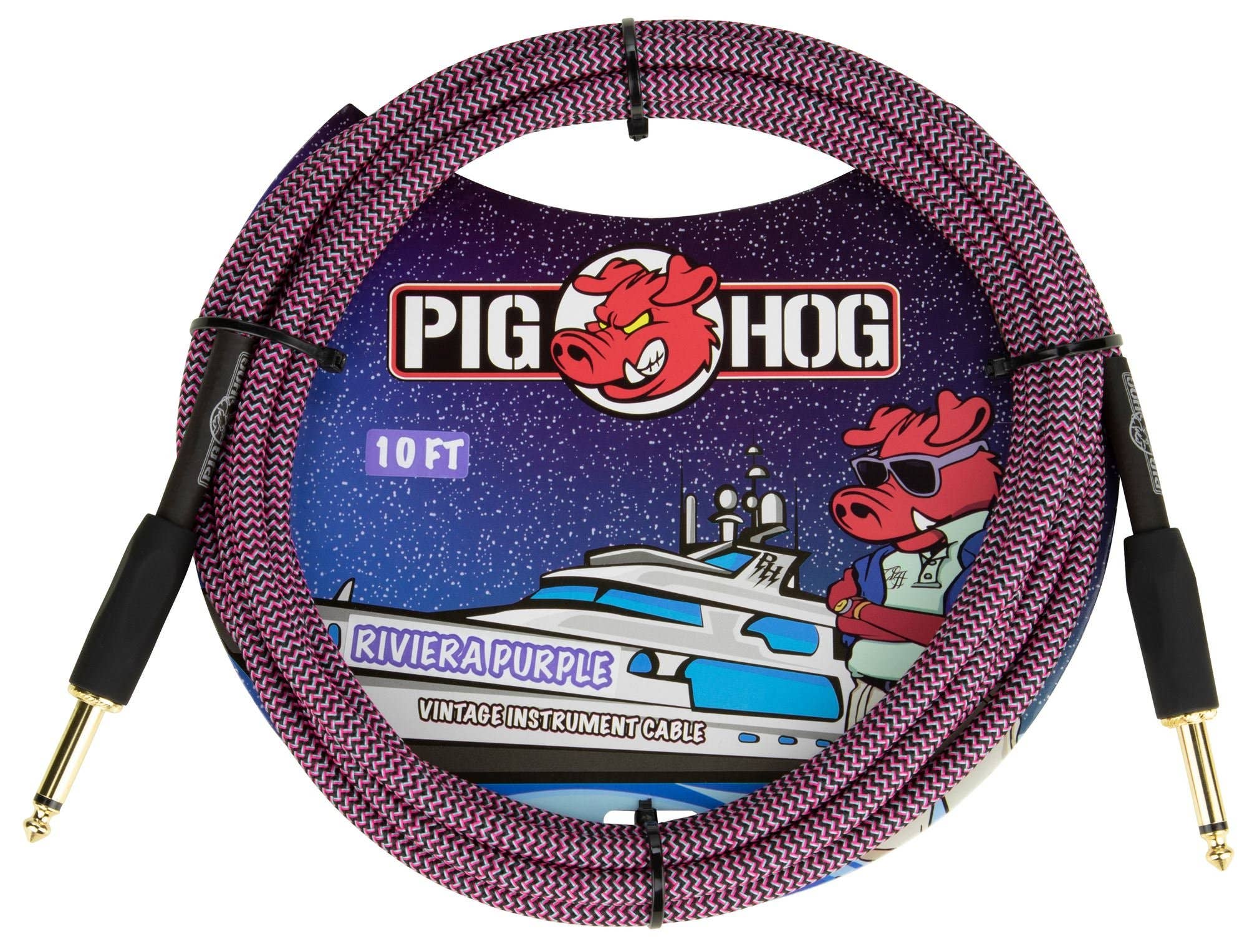 Pig Hog PCH10RPP Instrument Cable Right Angle Riviera Purple 10 Feet