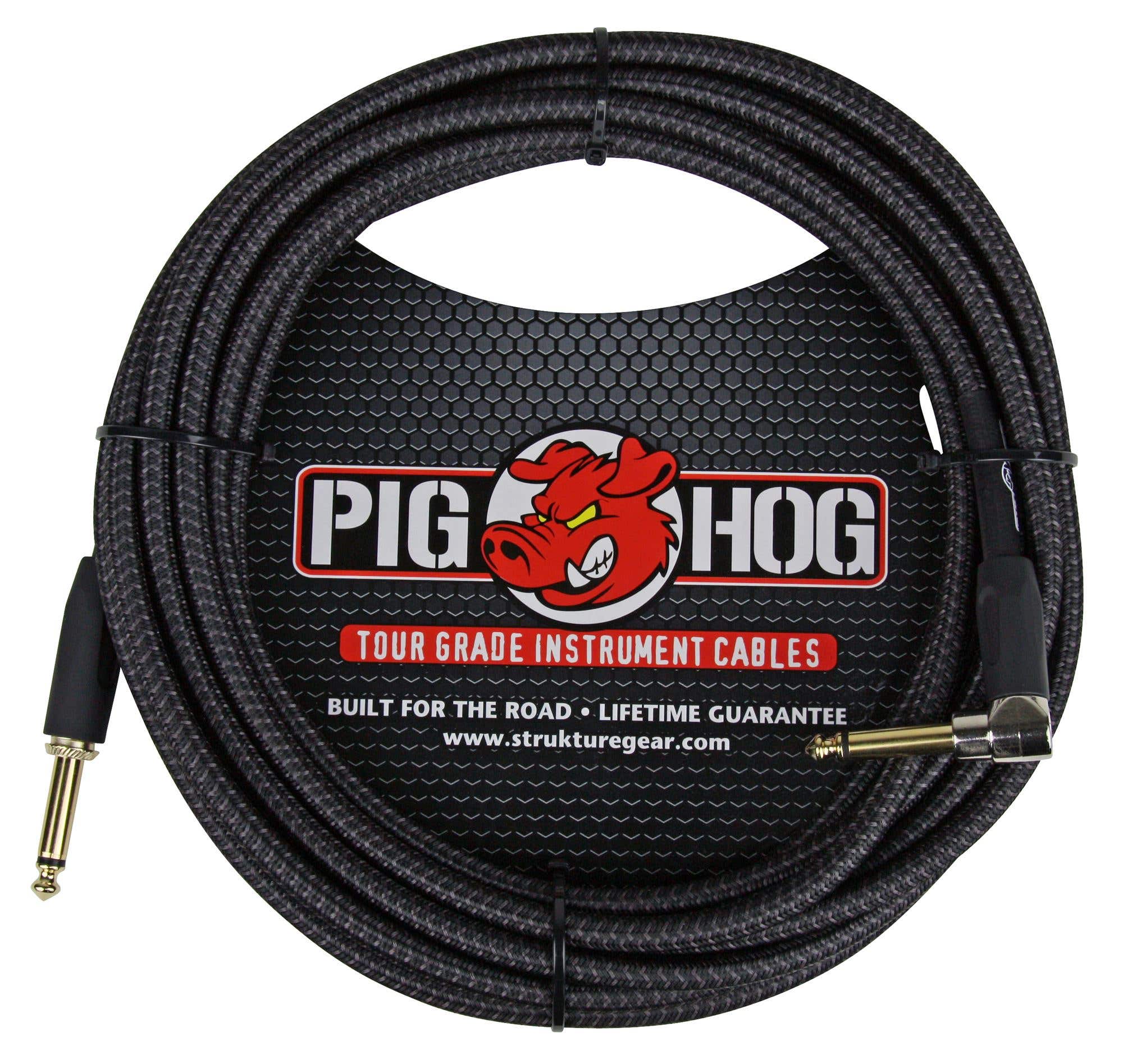 Pig Hog PCH20BKR Black Woven Instrument Cable 20 foot Right Angle