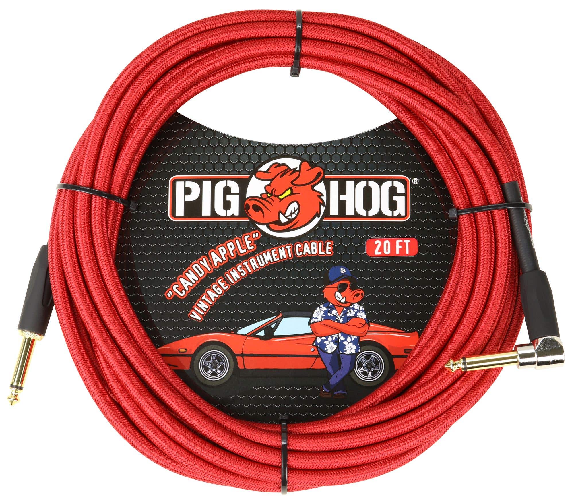 Pig Hog PCH20CAR Instrument Cable Right Angle Candy Apple Red 20 Feet