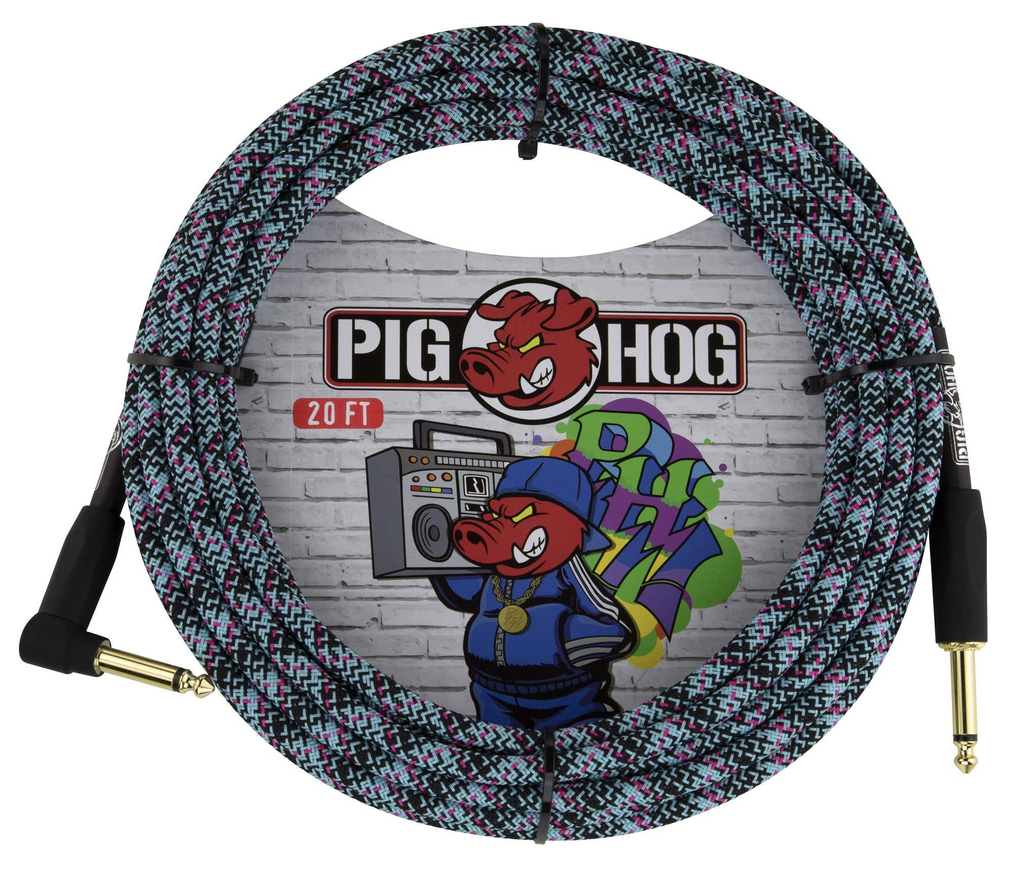 Pig Hog PCH20GBLR Right Angle Instrument Cable Blue Graffiti 20'