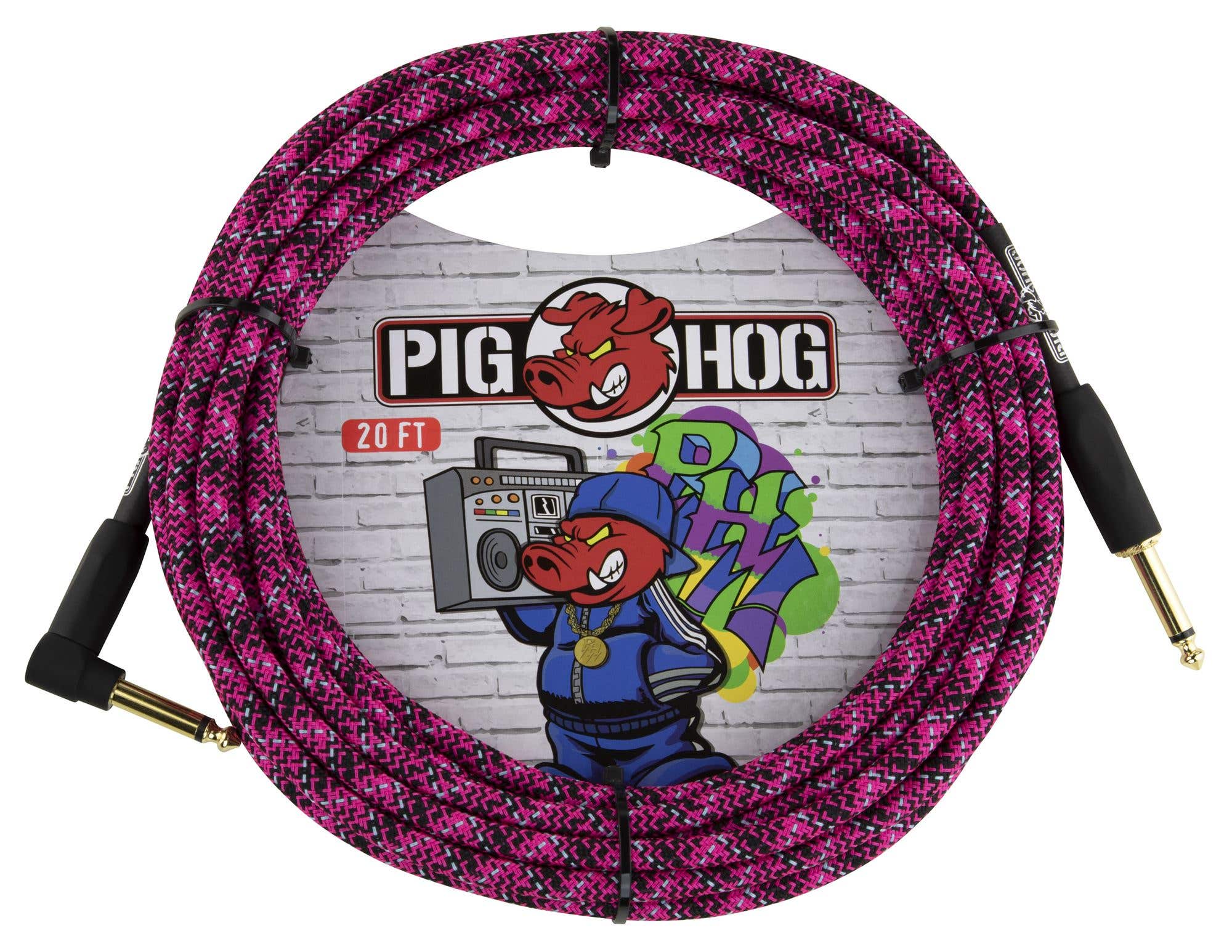Pig Hog PCH20GPKR Right Angle Instrument Cable Pink Graffiti 20'