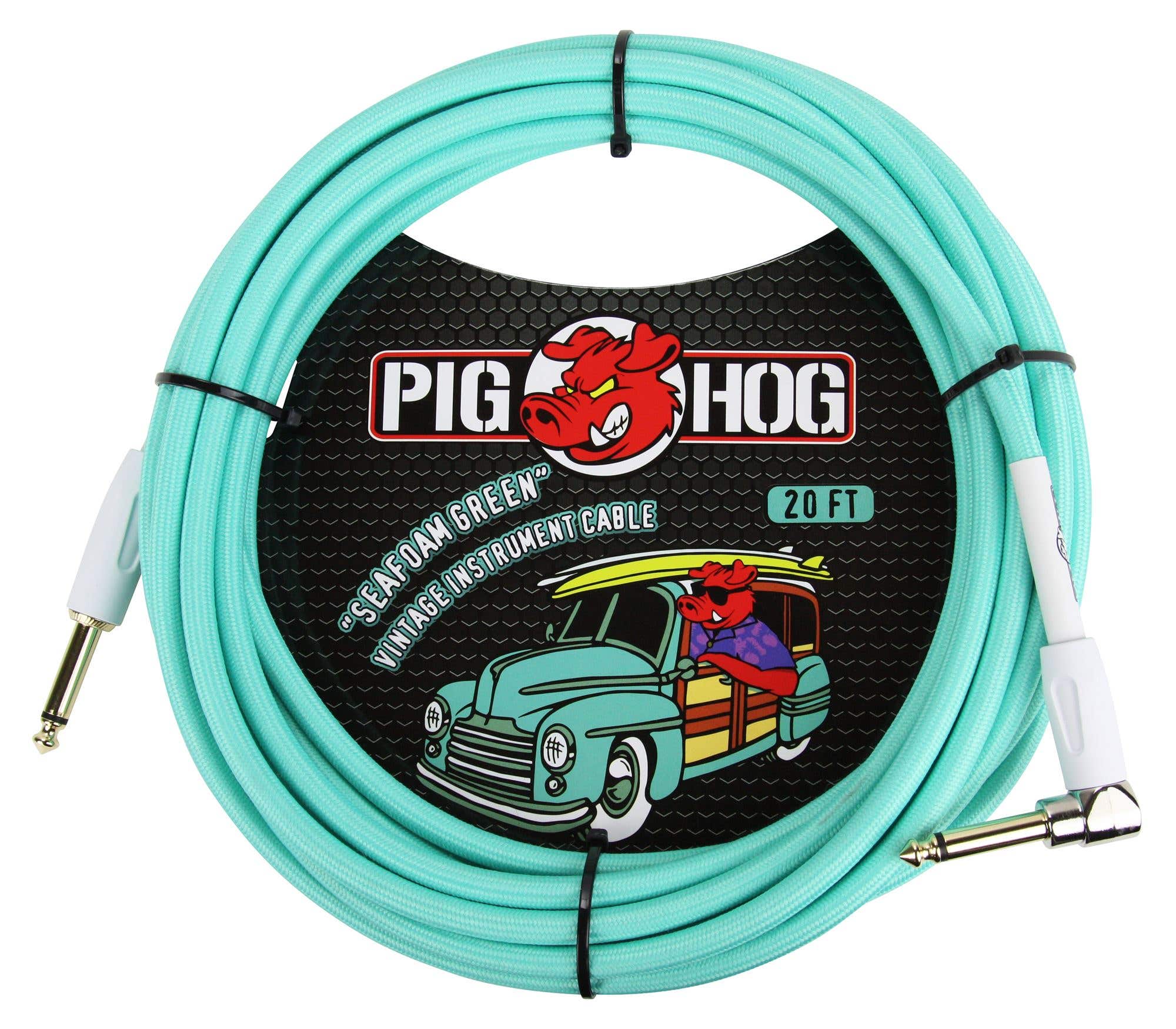 Pig Hog 20Ft Seafoam Green Instrument Cable with Angled End
