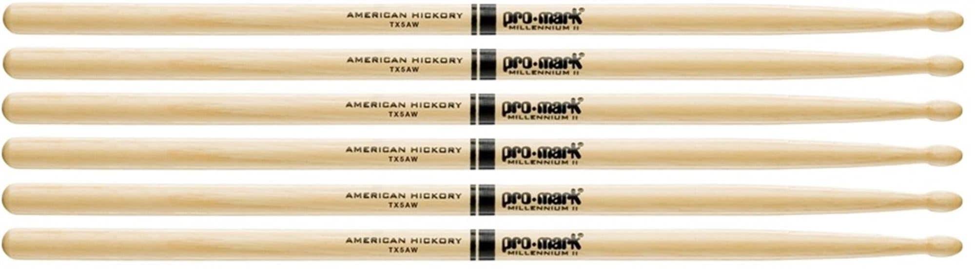 ProMark Hickory 5A Drumsticks Wood Tip 3 PAK