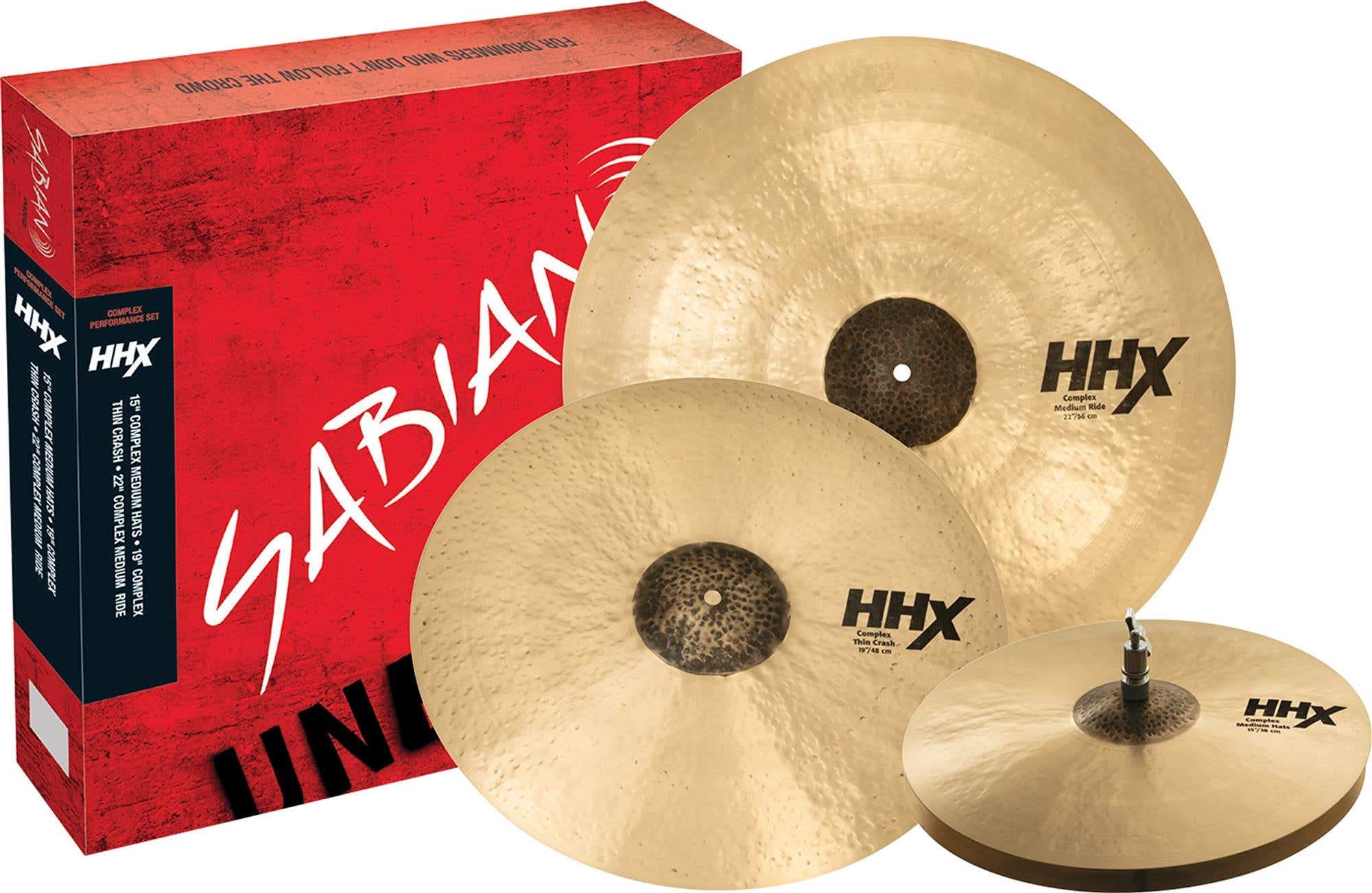 Sabian HHX Complex Perf Set 15 Med Hi Hat 19 Thin Crash 22 Medium Ride