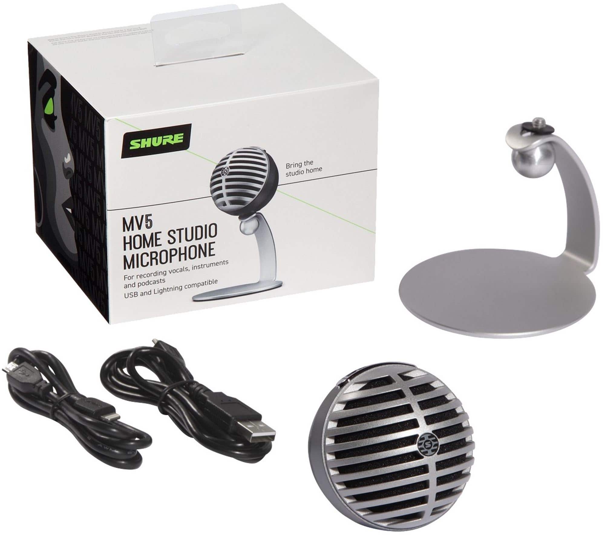 Shure MV5-DIG Home Studio USB Condenser Microphone Silver