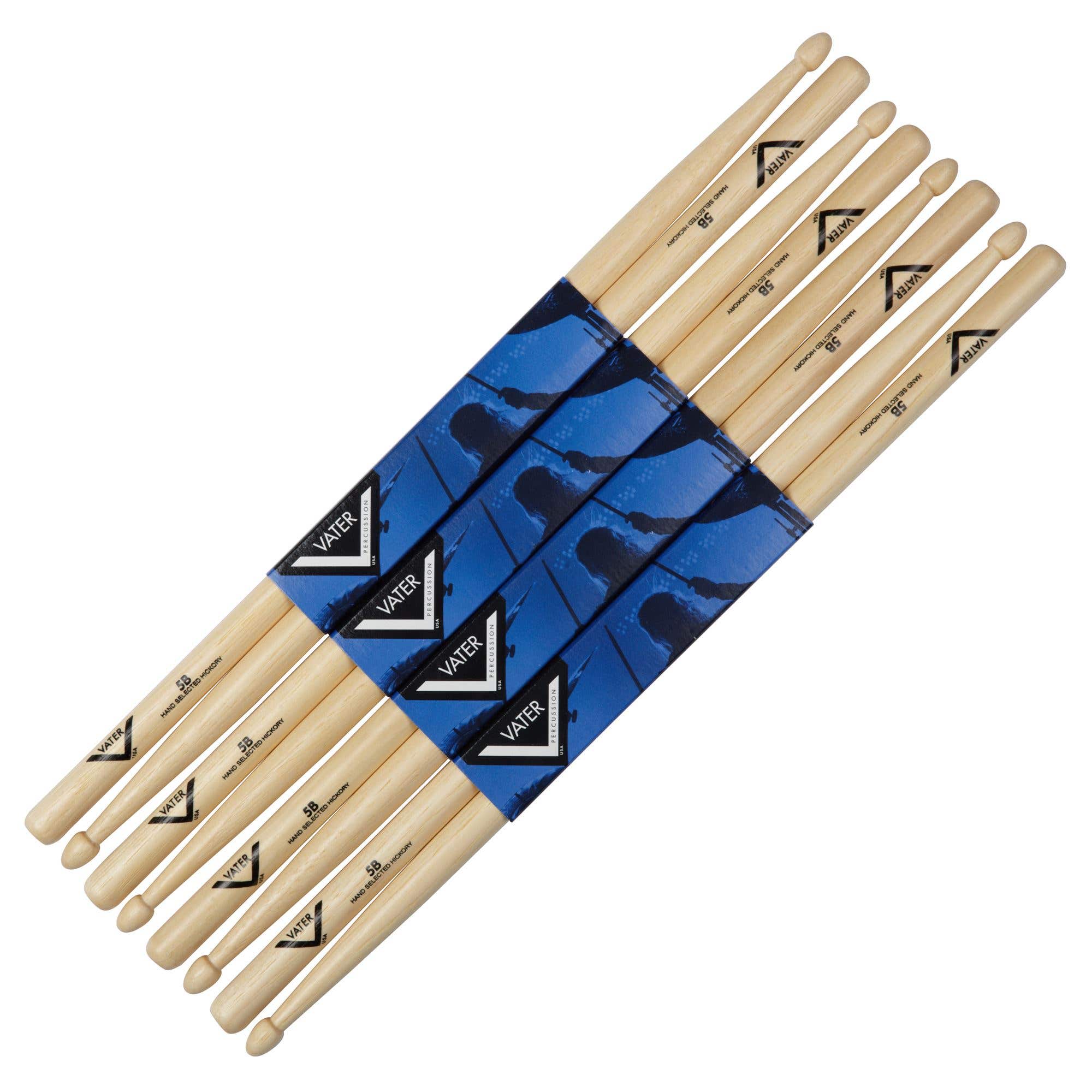 Vater 5B Hickory Wood 4 PAIRS For THE PRICE OF 3 Stick Pack