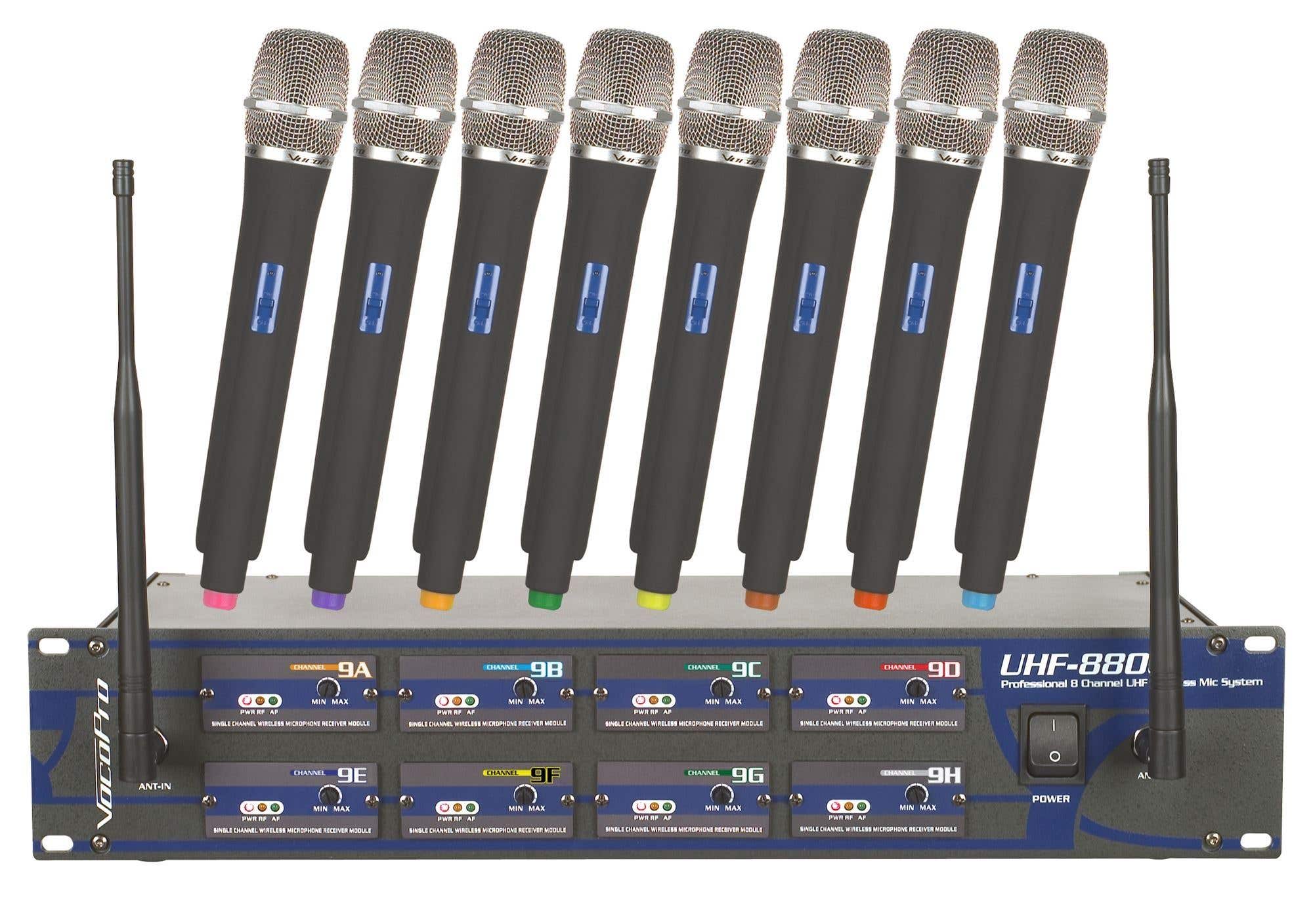 VocoPro UHF8800 8 Channel UHF Wireless Mic System with Bag
