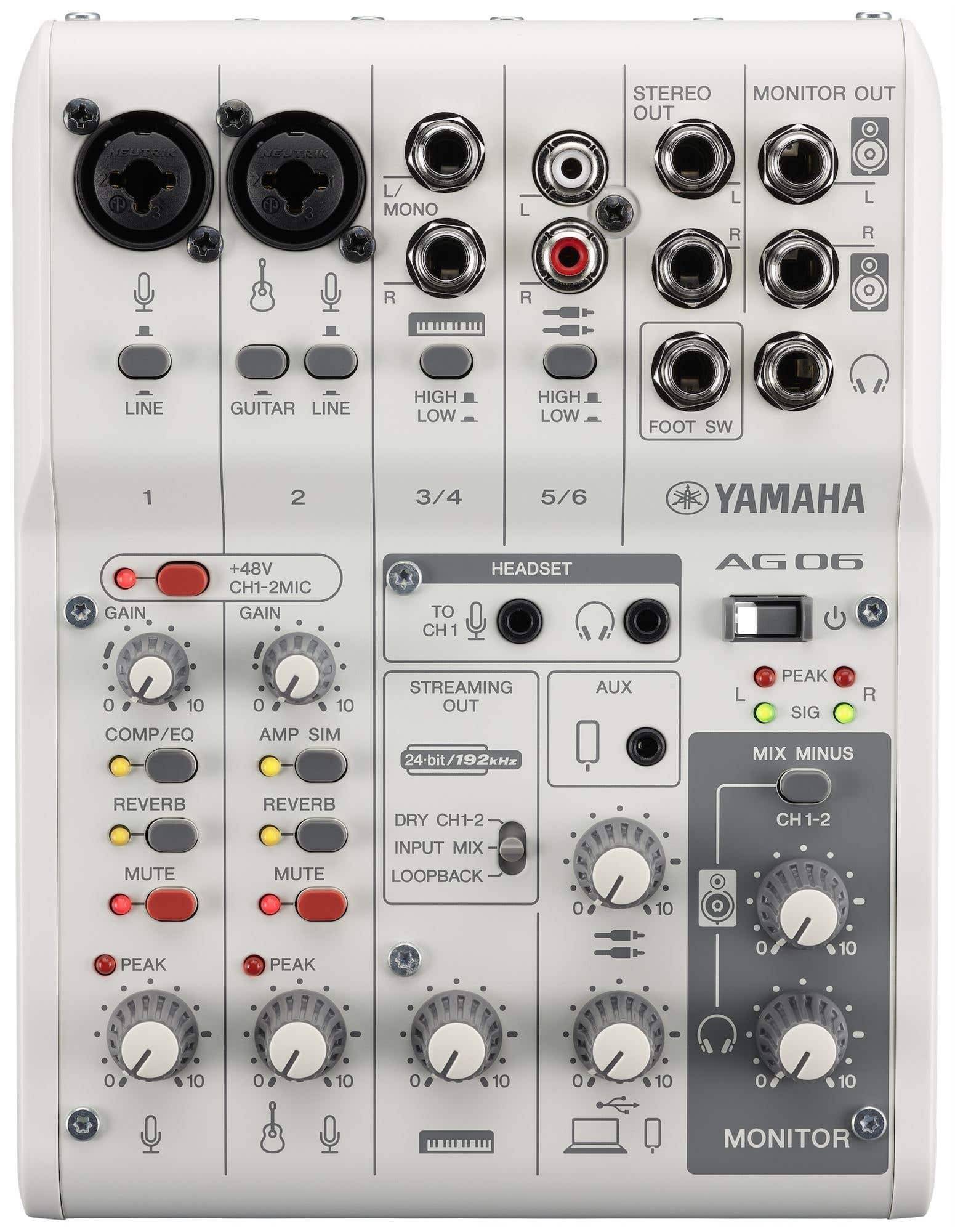 Yamaha AG06MK2 6-Channel Streaming Mixer in White