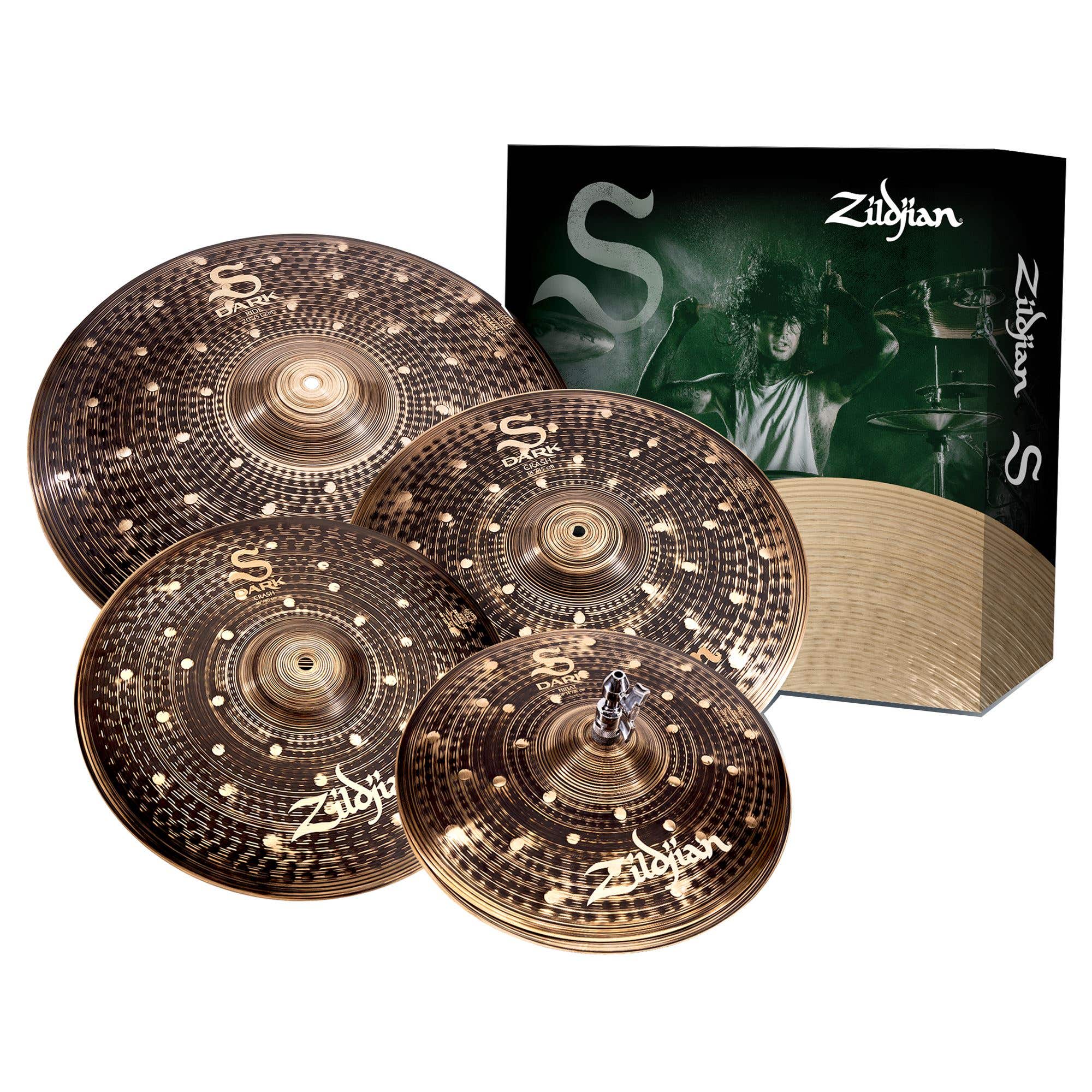 Zildjian S Series Dark 4680 Cymbal Set 14 Hi Hats 16 and 18 Crash 20 Ride