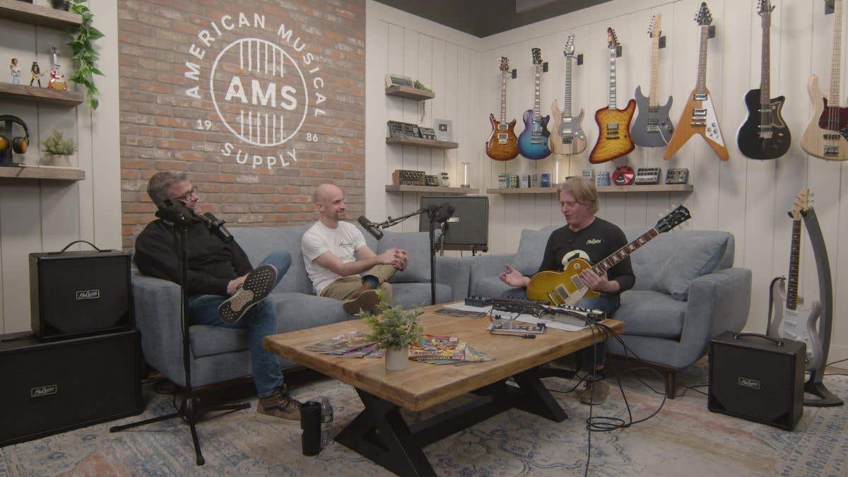 Thomas Blug in American Musical Supply studios for interview
