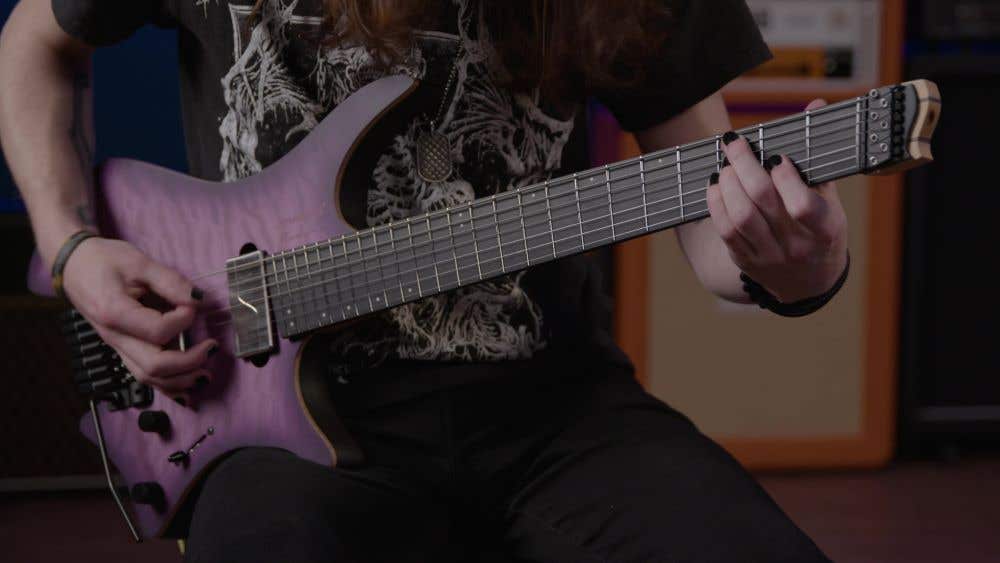 Shredding on a headless guitar - Purple Strandberg Boden