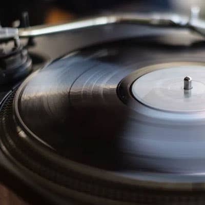 Closeup of a vinyl on a turntable
