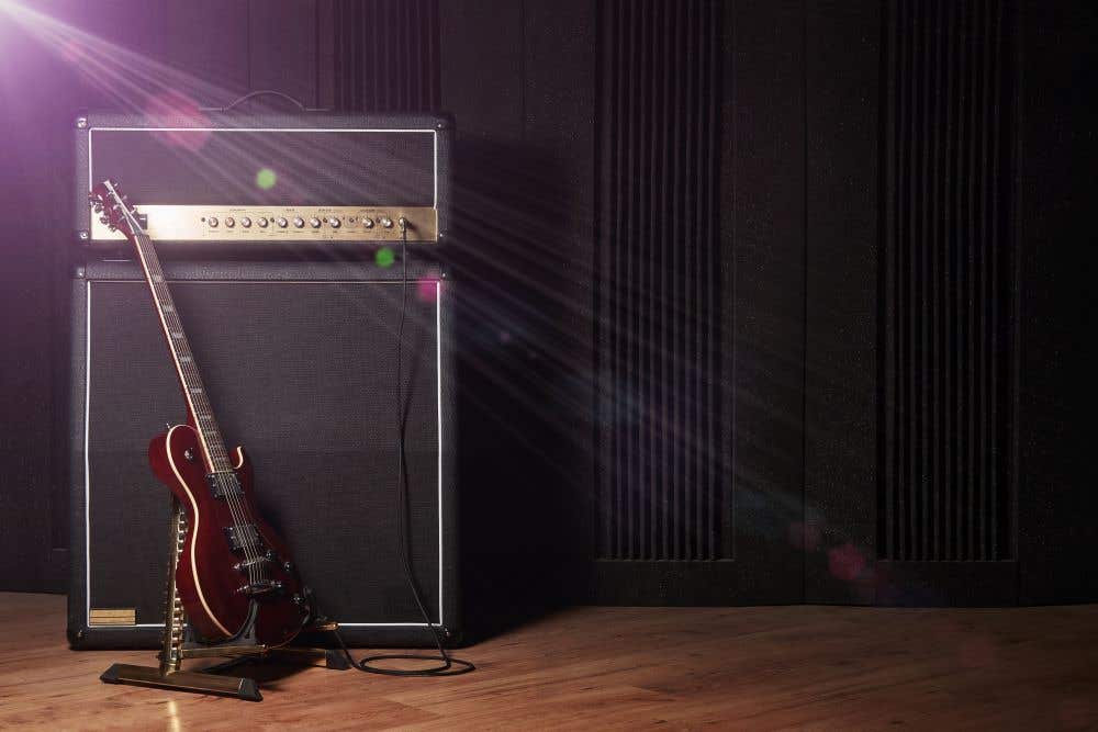 Amp stack with guitar in front